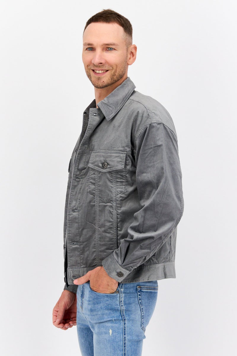 SELECTED Men Textured Long Sleeves Jacket Shirt, Grey - Image 3