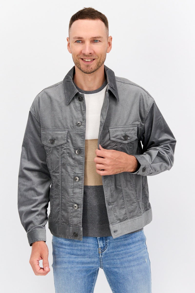 SELECTED Men Textured Long Sleeves Jacket Shirt, Grey - Image 1
