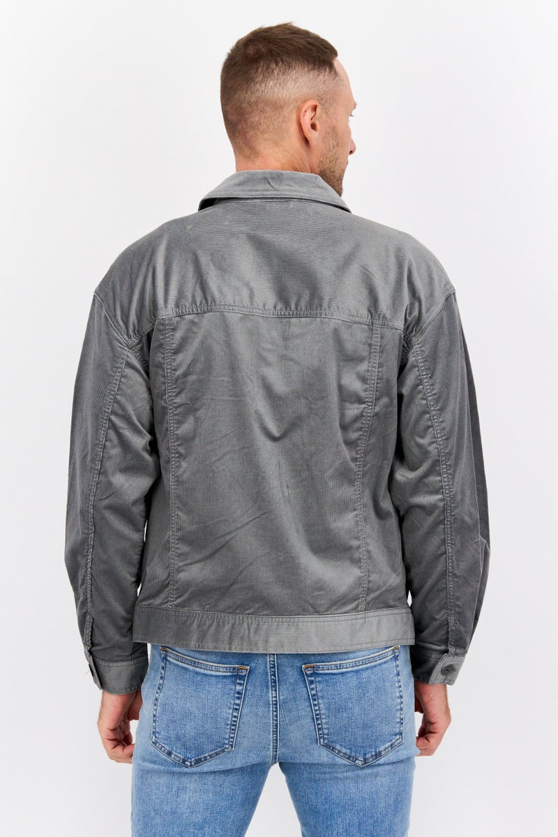 SELECTED Men Textured Long Sleeves Jacket Shirt, Grey - Image 4