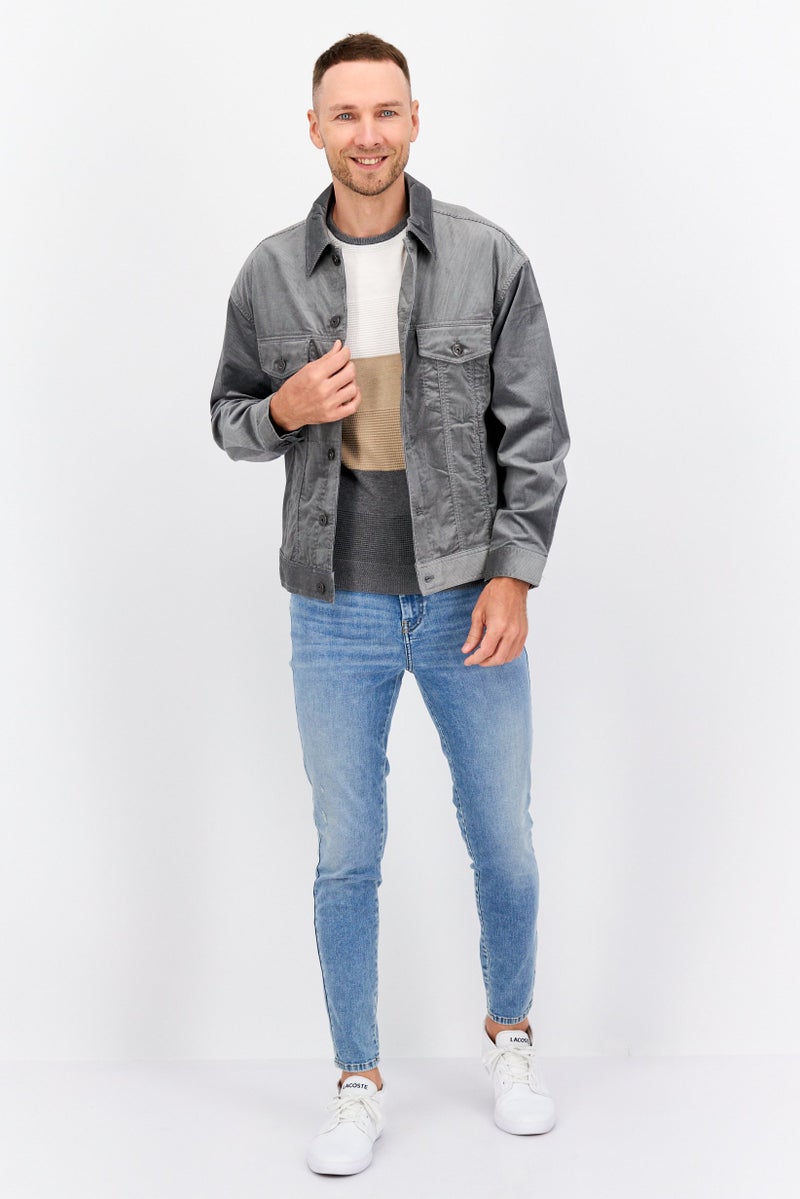 SELECTED Men Textured Long Sleeves Jacket Shirt, Grey - Image 2