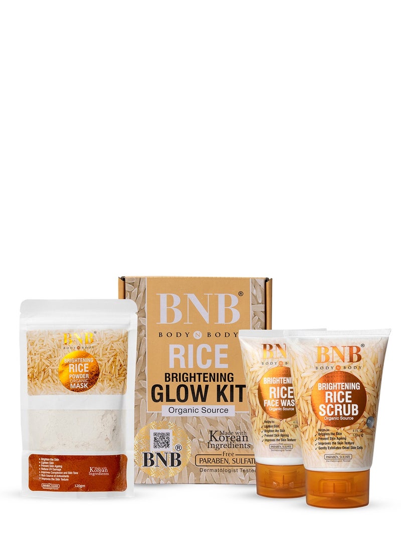 بي ان بي بي إن بي – مجموعة توهج وتفتيح بخلاصة الأرز | غسول وجه + مقشر + ماسك | روتين عناية متكامل لتنظيف وترطيب البشرة وإضفاء إشراقة طبيعية