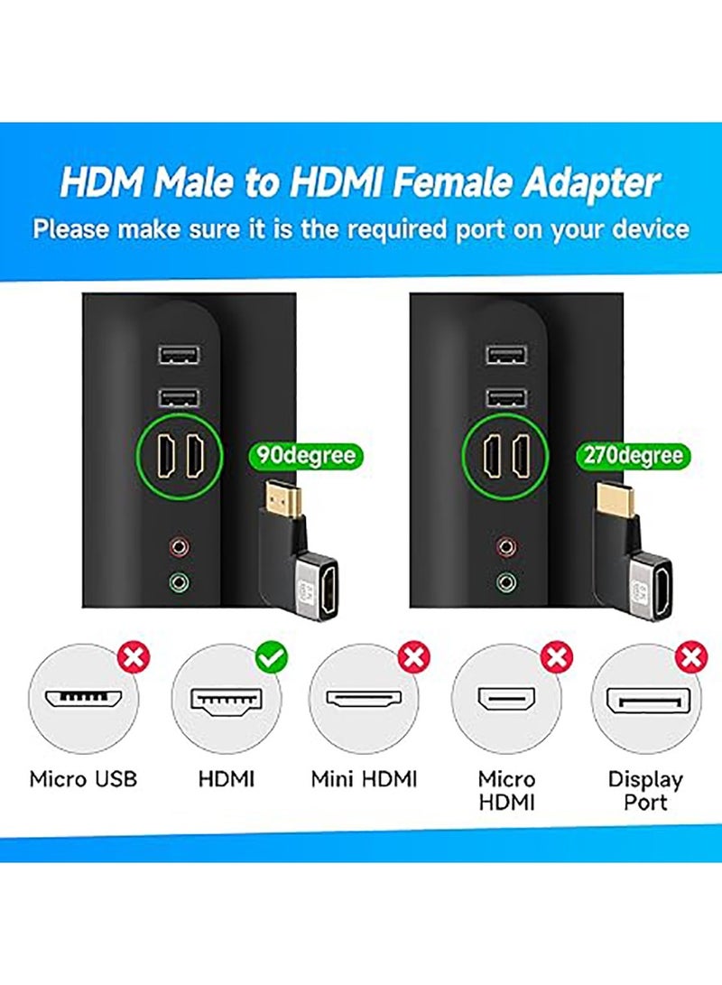 8K HDMI Flat 90 Degree and 270 Degree Gold Plated Adapter 2 Pack, Right Angle HDMI Male to Female Vertical Flat Adapter HDMI L Shape Extender, Supports 8K@60Hz，4K@120Hz, for HDTV, Xbox One - Image 2