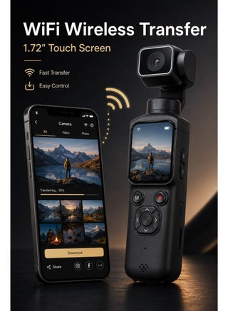 كاميرا بوكيت بدقة 4K لتصوير الفلوج، كاميرا يدوية للفلوج بدقة 75 ميجابكسل بعدسة دوارة بزاوية 330 درجة، مزودة بتقنية الواي فاي وشاشة لمس مقاس 1.72 بوصة ونظام تتبع الوجوه، تأتي مع بطاقة ذاكرة نتاك TF سعة 64 جيجابايت، كاميرا فيديو بوكيت ممتازة للتسجيل اليومي - view 5