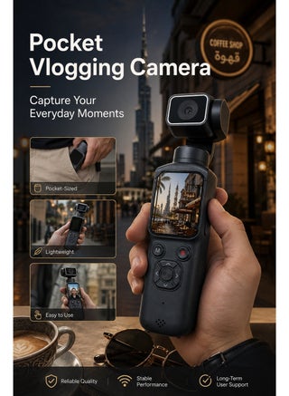كاميرا بوكيت بدقة 4K لتصوير الفلوج، كاميرا يدوية للفلوج بدقة 75 ميجابكسل بعدسة دوارة بزاوية 330 درجة، مزودة بتقنية الواي فاي وشاشة لمس مقاس 1.72 بوصة ونظام تتبع الوجوه، تأتي مع بطاقة ذاكرة نتاك TF سعة 64 جيجابايت، كاميرا فيديو بوكيت ممتازة للتسجيل اليومي - view 4