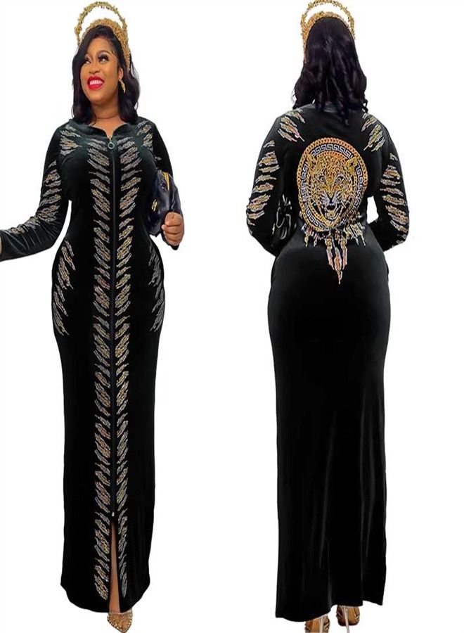 Loquat Women's Fashionable Round Neck High Waist Dress Abaya Black 
