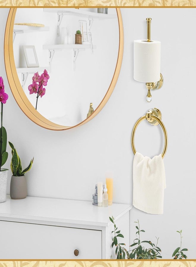 LemonRoad Gold Crystal Bathroom Accessories Set, Toilet Paper Holder Towel Ring, Antique Gold Decorative Wall Mounted 2 Pieces Sets - Image 5