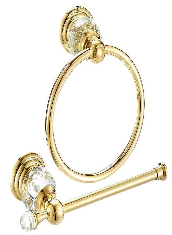 LemonRoad Gold Crystal Bathroom Accessories Set, Toilet Paper Holder Towel Ring, Antique Gold Decorative Wall Mounted 2 Pieces Sets - Image 1