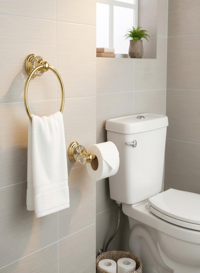 LemonRoad Gold Crystal Bathroom Accessories Set, Toilet Paper Holder Towel Ring, Antique Gold Decorative Wall Mounted 2 Pieces Sets - Image 3