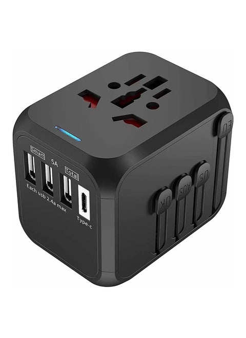 Universal Travel Adapter Plug with 3 USB & 1 Type-C Port,Fast Wall Plug Adapter Socket with UK/EU/AU/US Plugs,Multiport Charger Plug Converter