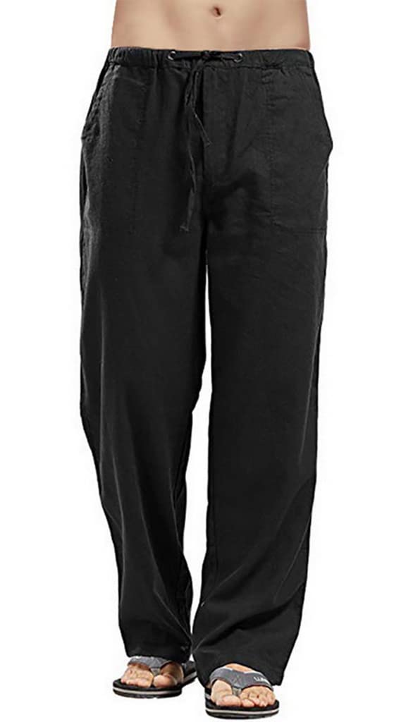 utcoco Qiuse Mens Casual Loose Fit StraightLegs Stretchy Waist Beach Pants Small Black