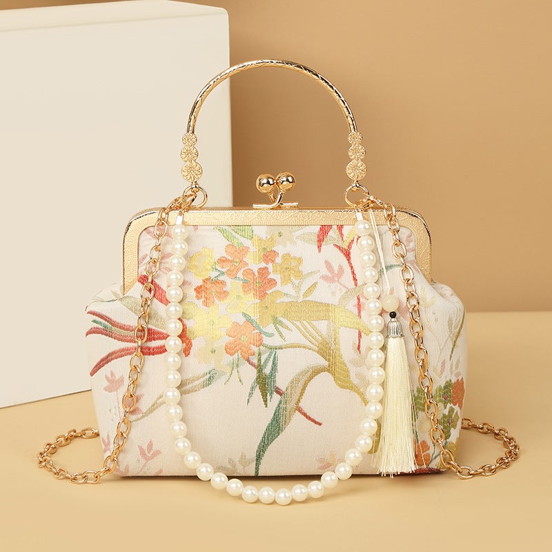 Summer Chinese Embroidery Crossbody Bag with Pearl Decoration - Image 1