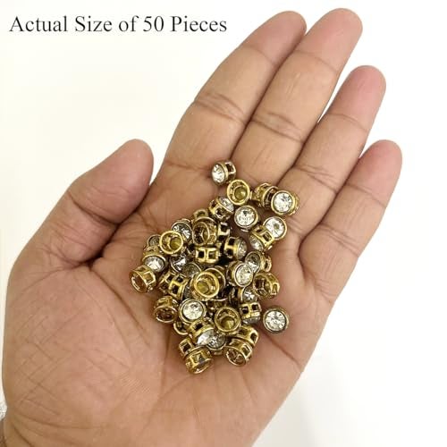Embroiderymaterial Sew On Raised Kundan Stone Beads for Craft, Jewellery Making, Clothe Embellishment, Embroidery Work (Silver 50 Pieces, 8MM) - Image 4