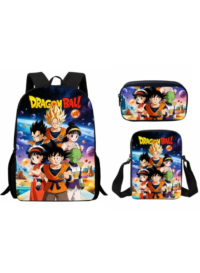 دراجون بول طقم حقائب أطفال دراغون بول 3 في 1، يشمل حقيبة ظهر مدرسية، حقيبة كروس، ومقلمة، بأشرطة كتف قابلة للتعديل، حقيبة يومية محمولة، مثالية للمعجبين. - Image 1