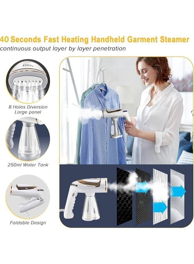 DUNISO Garment Steamer Iron，Handheld Garment Steamer，Clothes Steamer with 250ml Large Detachable Water Tank,Portable Steam Iron，Space Saving，Foldable，for Home，Office & Travel，1600W - Image 2