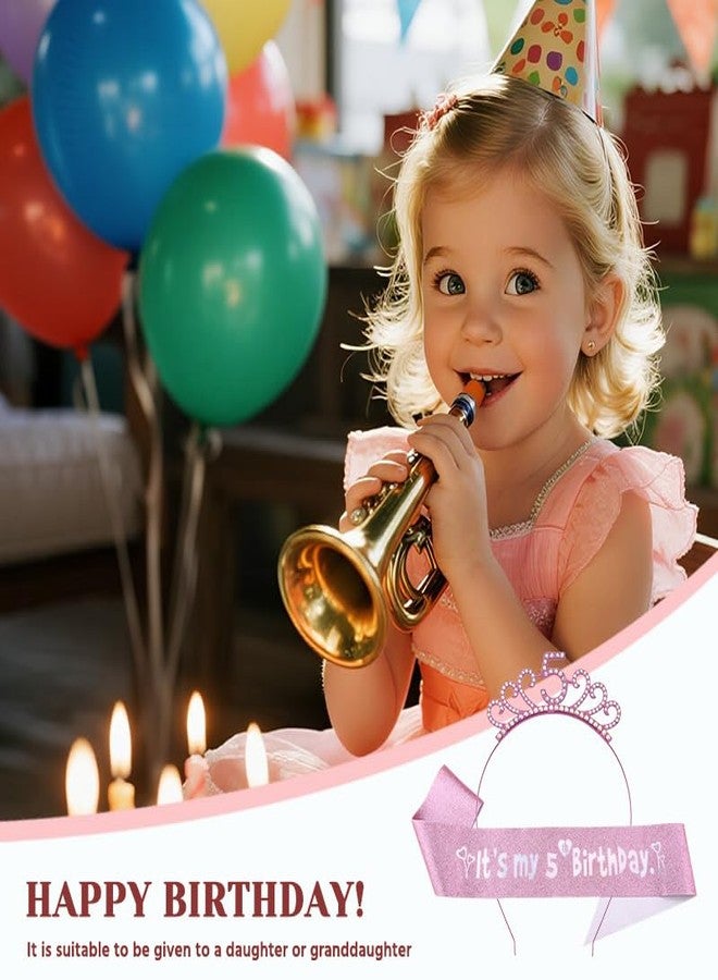 سيسادودو طقم ربطة شعر ووشاح لعيد ميلادي الخامس للبنات، تيجان مرصعة بالجواهر، ربطات شعر للبنات بعمر 5 سنوات، زينة لحفلات أعياد ميلاد البنات والحفيدات، ملابس للفتيات المراهقات، هدايا عيد الميلاد للأطفال - Image 5
