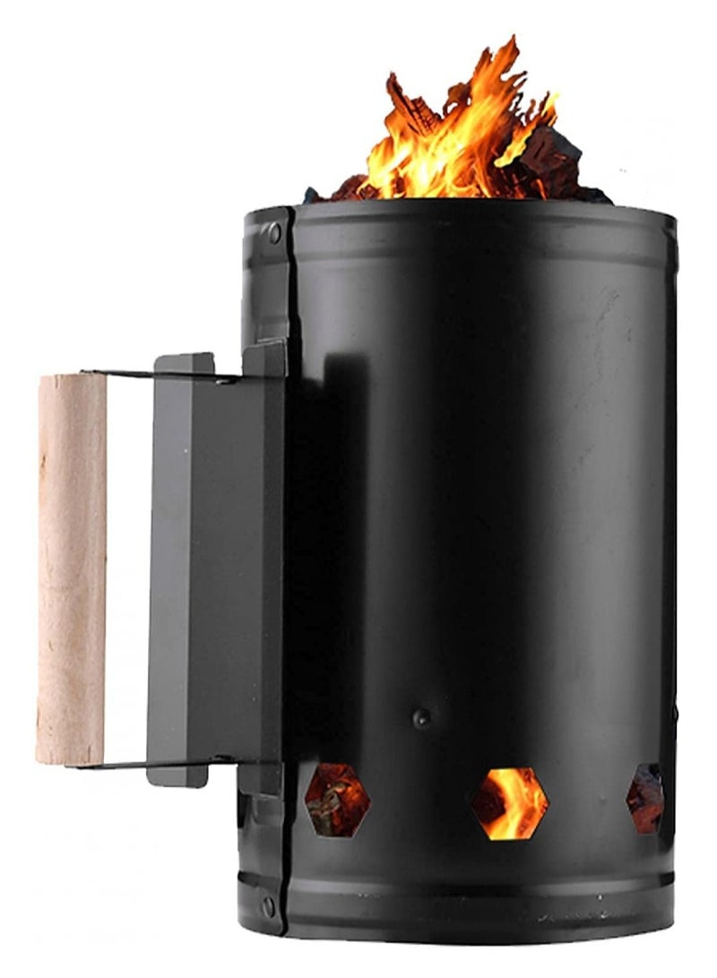 VIO Charcoal Barbeque Starter Ignition Bucket Coal Chimney Burner Fast Ignition Lighter Barrel for Barbeque BBQ Smoker Grill Steel Cooking BBQ Tools Perfect for Camping Hiking Outdoor Black Model 1 - Image 1