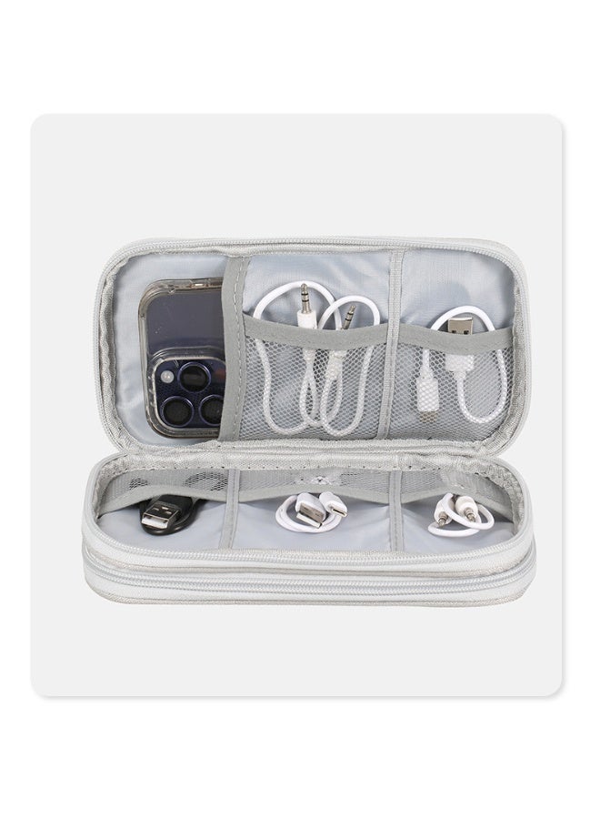 Double Layer Electronic Accessories Storage Bag, Portable Travel Organizer Case for Power Bank, Cables & Small Gadgets (Light Grey, 19×11×6.5cm) - Image 3