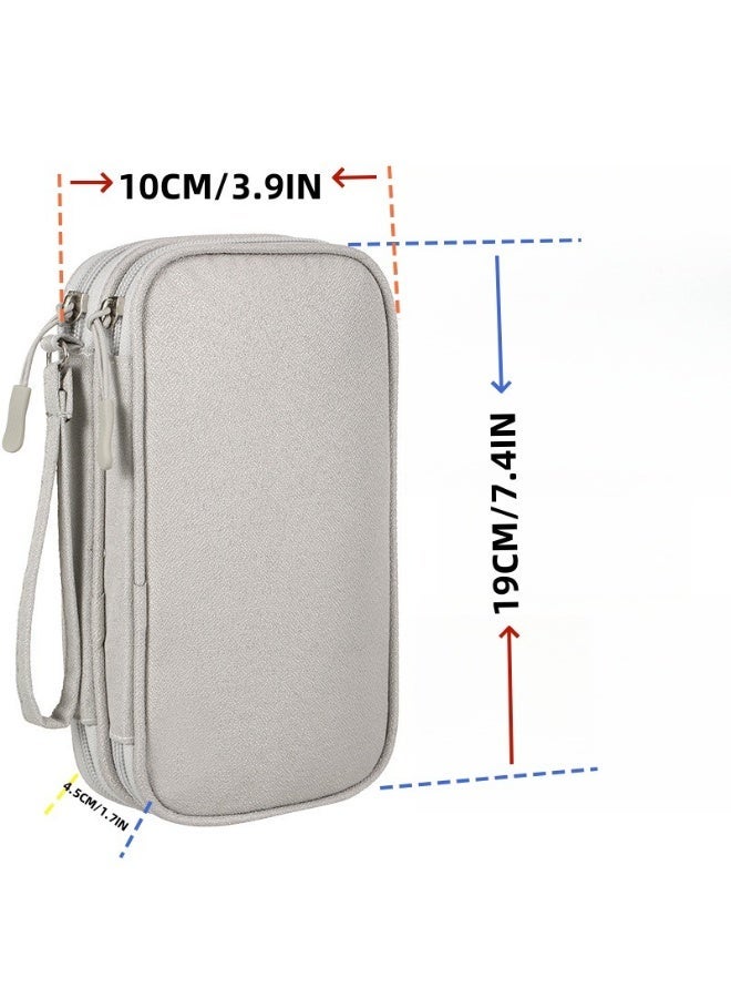 Double Layer Electronic Accessories Storage Bag, Portable Travel Organizer Case for Power Bank, Cables & Small Gadgets (Light Grey, 19×11×6.5cm) - Image 1
