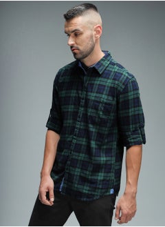 HIGH STAR Regular Fit Green Checked Casual Shirt for Men  - Image 2