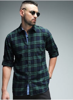 HIGH STAR Regular Fit Green Checked Casual Shirt for Men  - Image 1