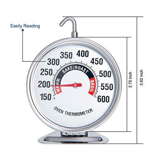 defull Oven Thermometer Extra Large 3" with Easy-Read Dial | 150-600F Pro Accurate Temp Gauge for Kitchen, Baking, Grill & Meat | Hang or Stand for Gas/Electric Ovens - Image 4