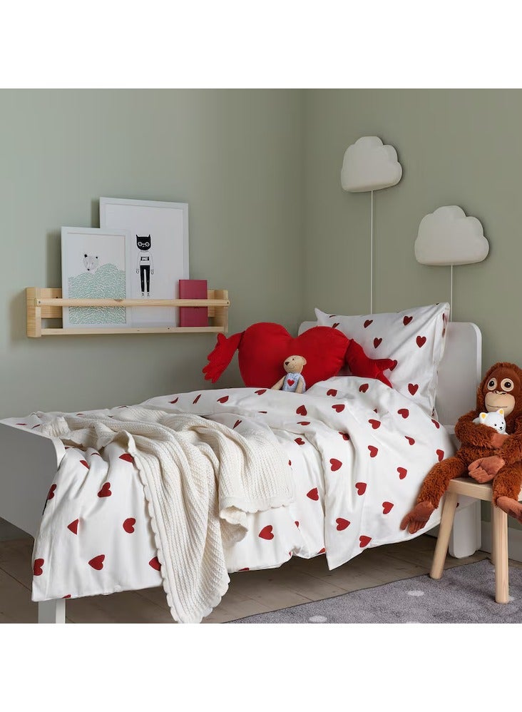 Green Tiger Duvet cover and pillowcase, heart pattern/white red, 150x200/50x80 cm - Image 3