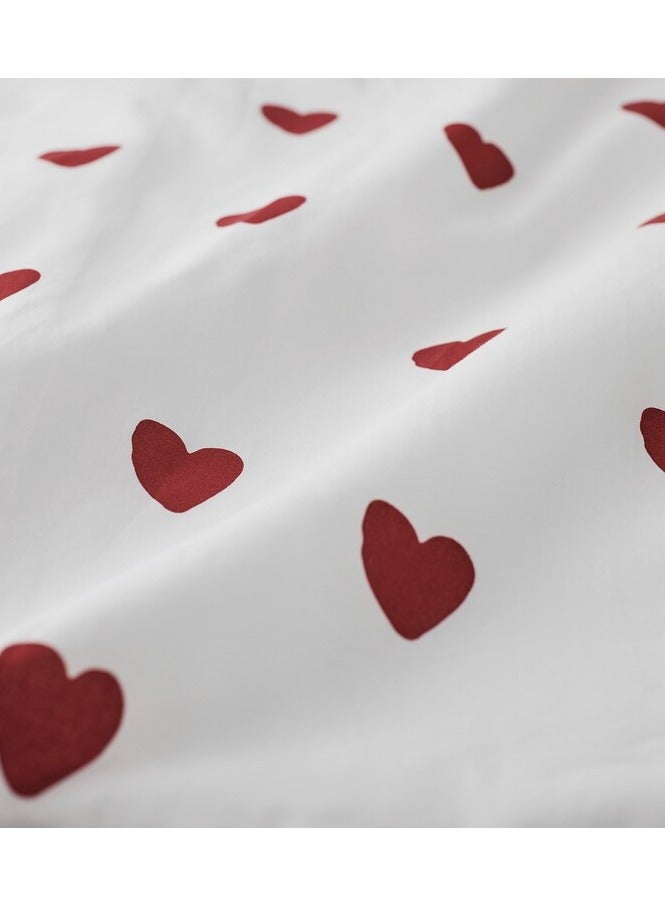 Green Tiger Duvet cover and pillowcase, heart pattern/white red, 150x200/50x80 cm - Image 4