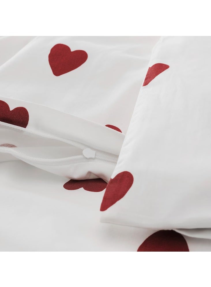 Green Tiger Duvet cover and pillowcase, heart pattern/white red, 150x200/50x80 cm - Image 5