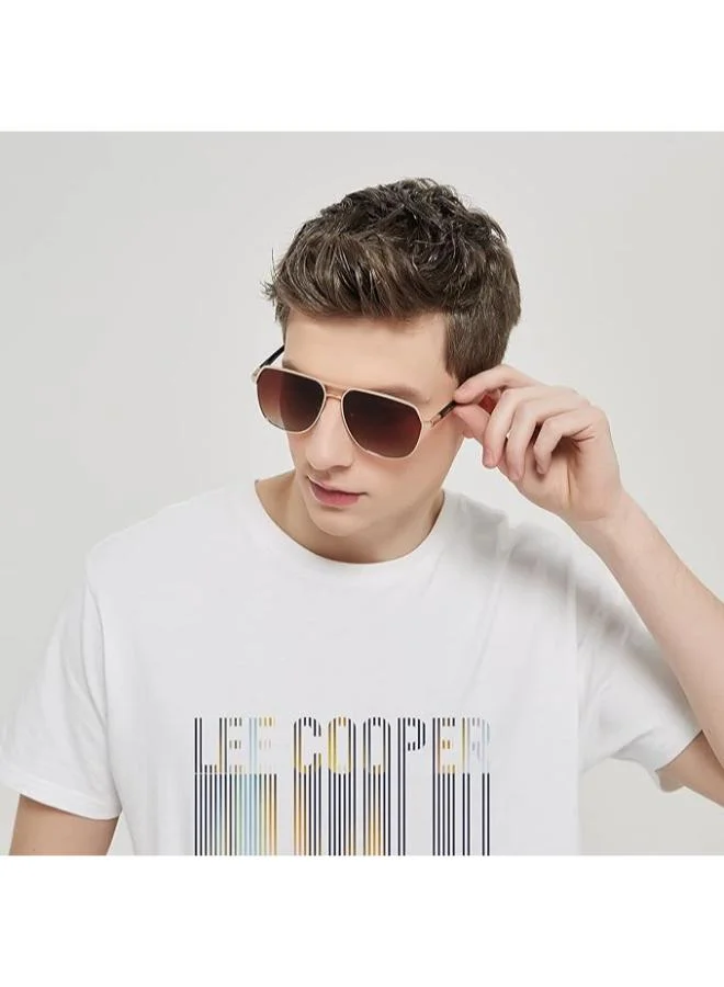 Lee Cooper Polarized Sunglasses GOLD Frame GRAD BROWN Mirror Lens 60mm  - LC1016C02