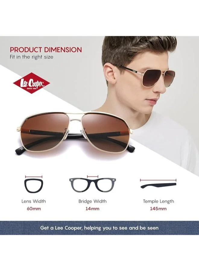 Lee Cooper Polarized Sunglasses GOLD Frame GRAD BROWN Mirror Lens 60mm  - LC1016C02