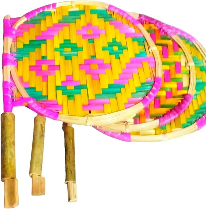 Bamboo Handmade Hand fan Delty Needs Pankha Air Blower Bamboo Made handicraft fan With Handle Round shape Vat savitri pooja Special Hand fan Pack of3  - Image 1