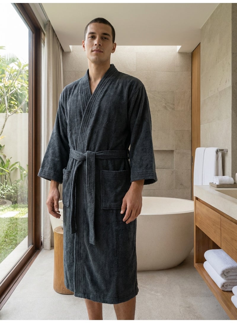 Ambrosia 100% Cotton Dark Grey Terry Bathrobe Luxor XL Unisex Soft Spa Robe for Men and Women Highly Absorbent Hotel Quality Shower Loungewear - Image 4