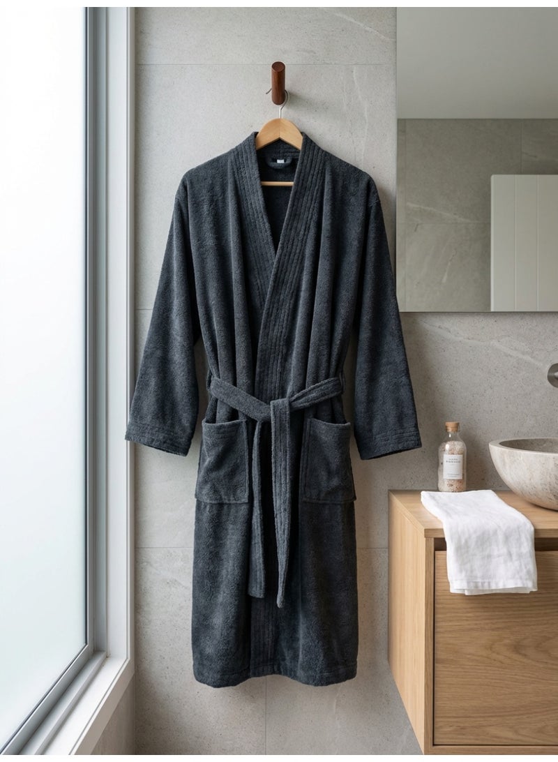 Ambrosia 100% Cotton Dark Grey Terry Bathrobe Luxor XL Unisex Soft Spa Robe for Men and Women Highly Absorbent Hotel Quality Shower Loungewear - Image 2