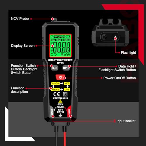 Serplex® Auto Digital Multimeter True RMS AC DC Voltage Current Resistance Tester with Non Contact Detection Backlit LCD Display Compact Handheld Circuit Analyzer for Electrical (Battery NOT INCLUDED) - Image 4