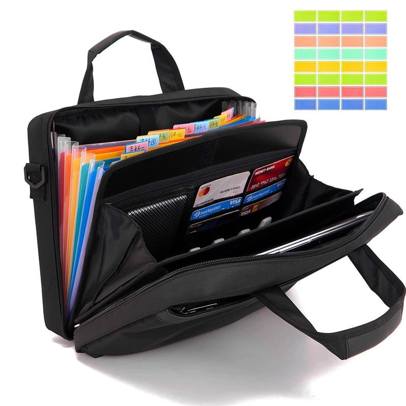 BARDOLPH Accordian File Folder with Handle, 12 Pocket Expanding Folder with Zipper, Heavy Duty Accordian Organizer (Black) - Image 2