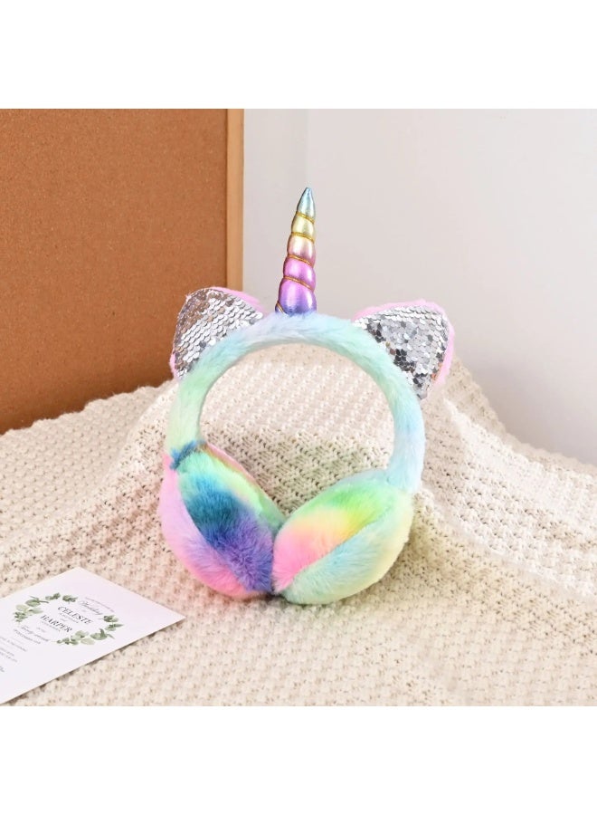 Kids Unicorn Cat Ears Plush Earmuffs, Fluffy Winter Ear Warmer Headband - Image 5