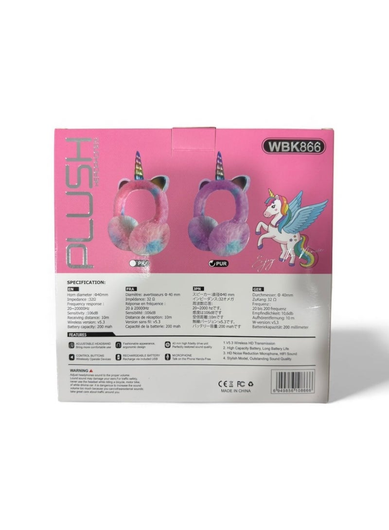 Kids Unicorn Cat Ears Plush Earmuffs, Fluffy Winter Ear Warmer Headband - Image 2