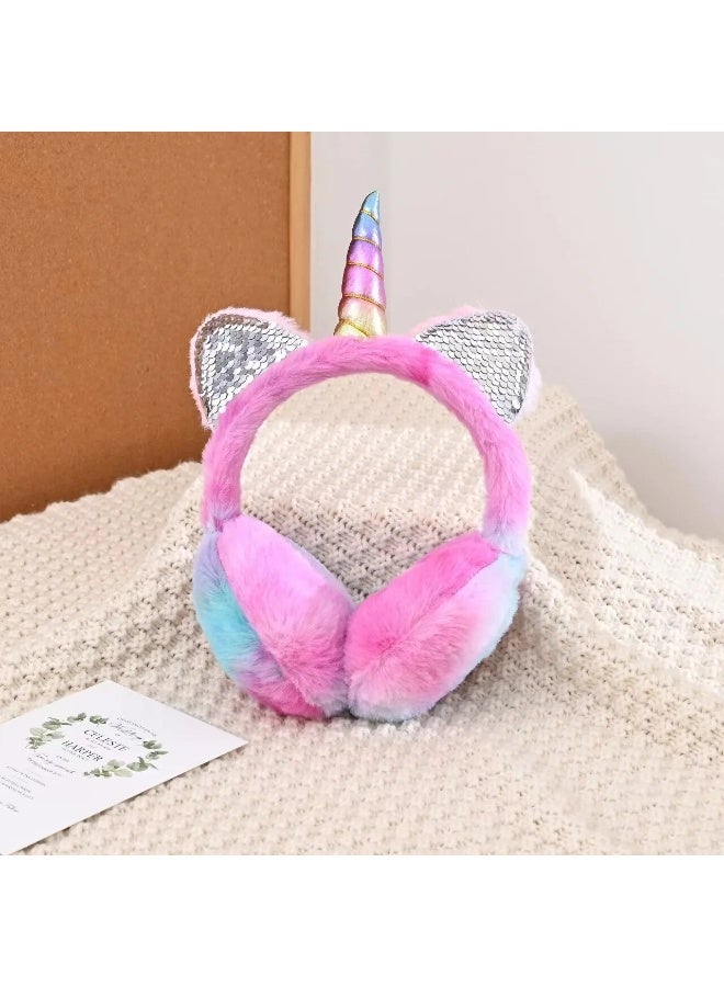 Kids Unicorn Cat Ears Plush Earmuffs, Fluffy Winter Ear Warmer Headband - Image 4