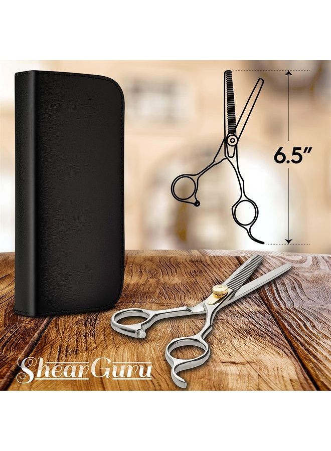 ShearGuru Professional Barber Kit/Salon Haircut Scissors Cutting Set - 6.5"-Straight Edge Razor Sharp Barber Scissors + Texturizing Thinning Shears Styling Hair for Women Men - Image 4