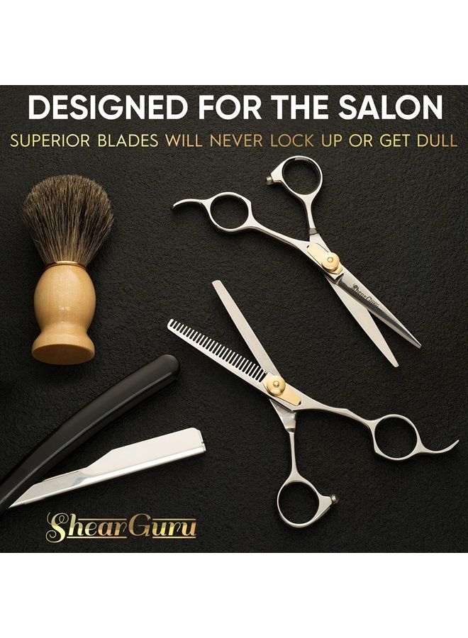 ShearGuru Professional Barber Kit/Salon Haircut Scissors Cutting Set - 6.5"-Straight Edge Razor Sharp Barber Scissors + Texturizing Thinning Shears Styling Hair for Women Men - Image 2
