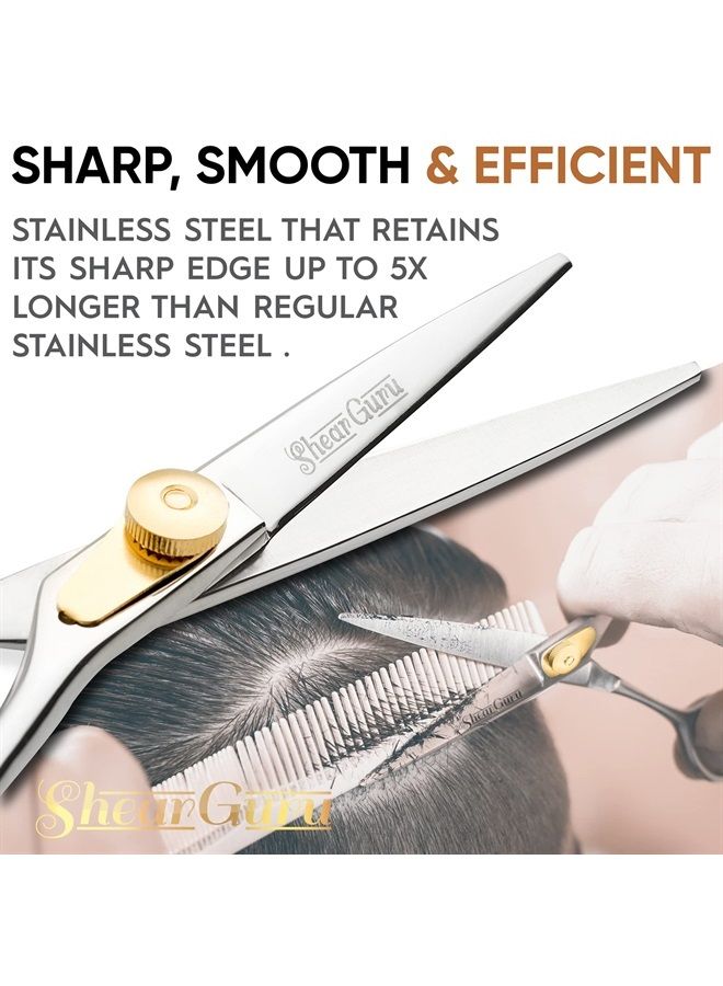 ShearGuru Professional Barber Kit/Salon Haircut Scissors Cutting Set - 6.5"-Straight Edge Razor Sharp Barber Scissors + Texturizing Thinning Shears Styling Hair for Women Men - Image 1