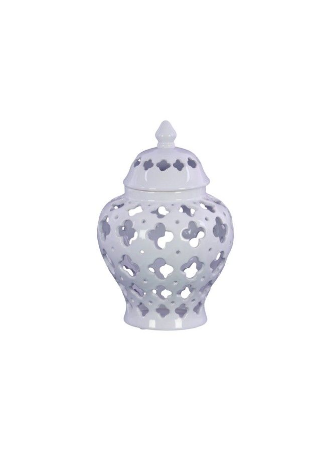 Urban Trends 21282 Ceramic Urn Vase With Cutout Quatrefoil Design White - Image 2