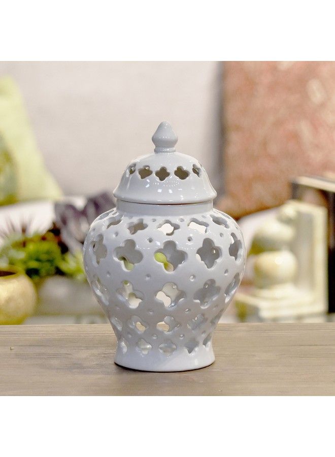 Urban Trends 21282 Ceramic Urn Vase With Cutout Quatrefoil Design White - Image 3