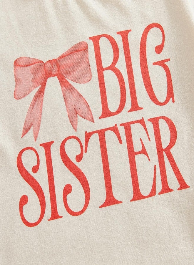 GOOCHEER Big Sister Little Sister Matching Outfit Newborn Baby Girl Short Sleeve Romper Toddler Girl T-Shirt Top (Khaki-Big Sister, 2-3 Years) - Image 4