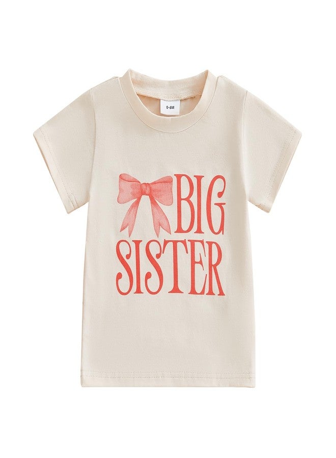 GOOCHEER Big Sister Little Sister Matching Outfit Newborn Baby Girl Short Sleeve Romper Toddler Girl T-Shirt Top (Khaki-Big Sister, 2-3 Years) - Image 1