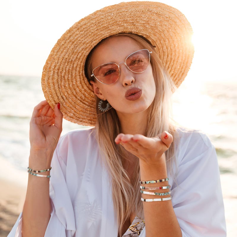 Jadive 4 Pcs Tila Flat Beaded Stretch Bracelets for Women Bohemian Friendship Bead Bracelets Glass Cute Boho Style Square Beaded Decorations for Jewelry Friend Gifts(Colorful) - Image 3