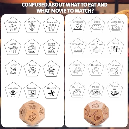 BoAn Date Night Dice for Couples(2PC) - 12-Sided Wooden Decision Dice for Food & Movie Choices | Valentine's Anniversary Birthday Gifts for Her/Him, Wife, Husband - Image 3