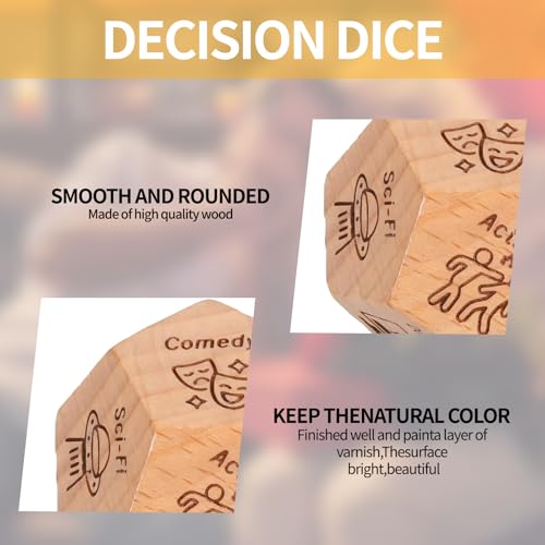 BoAn Date Night Dice for Couples(2PC) - 12-Sided Wooden Decision Dice for Food & Movie Choices | Valentine's Anniversary Birthday Gifts for Her/Him, Wife, Husband - Image 4