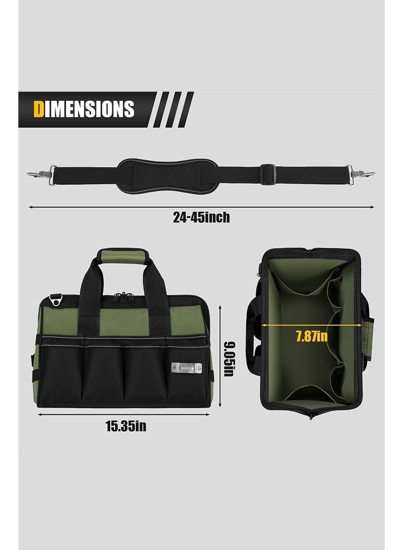 Auger Heavy Duty Tool Bags, Professional Tool Bag, Tool Bag Electrician,Waterproof, Large Capacity,Portable Wide Mouth Tool Box Organizer with Pocket, Soft Handle with Adjustable Shoulder Strap Toolbag, Father Day Dad Men Mechanic Birthday Gift - Image 2