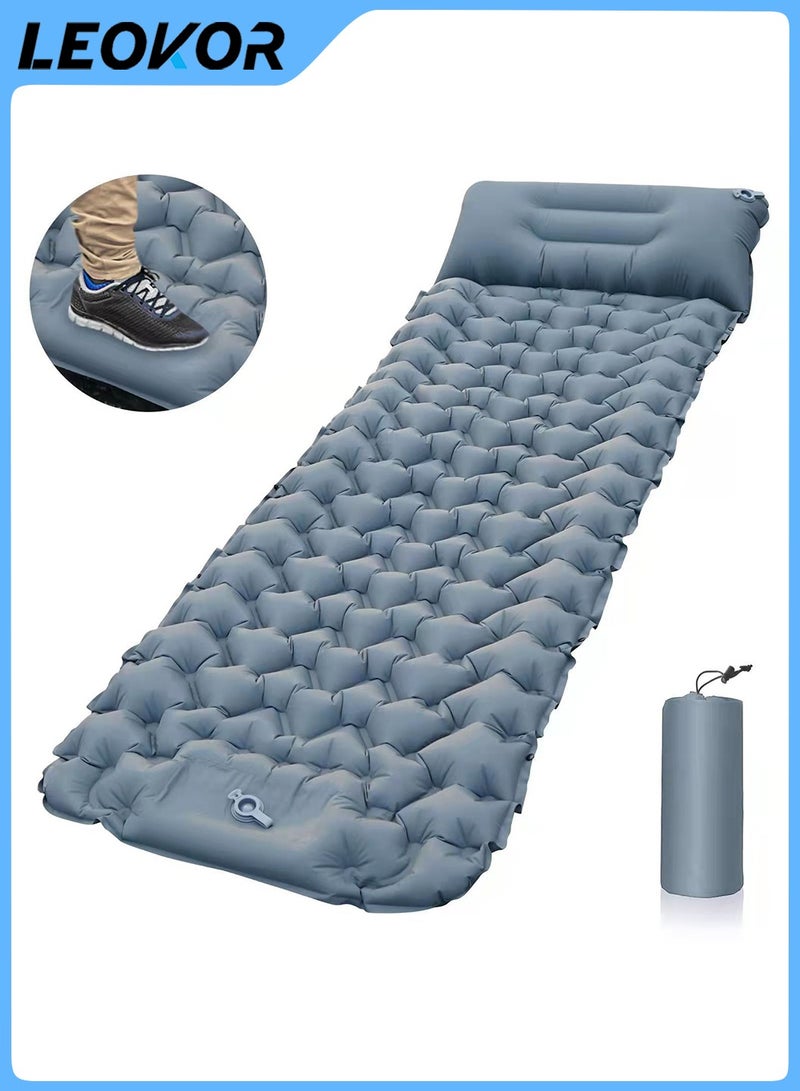 LEOKOR Camping Sleeping Pad,Extra Thickness 3.9 Inch Inflatable Sleeping Bag,with Pillow Built-in Pump,Compact Ultralight Waterproof Camping Air Mattress for Backpacking,Hiking,Tent(Gray) - Image 1